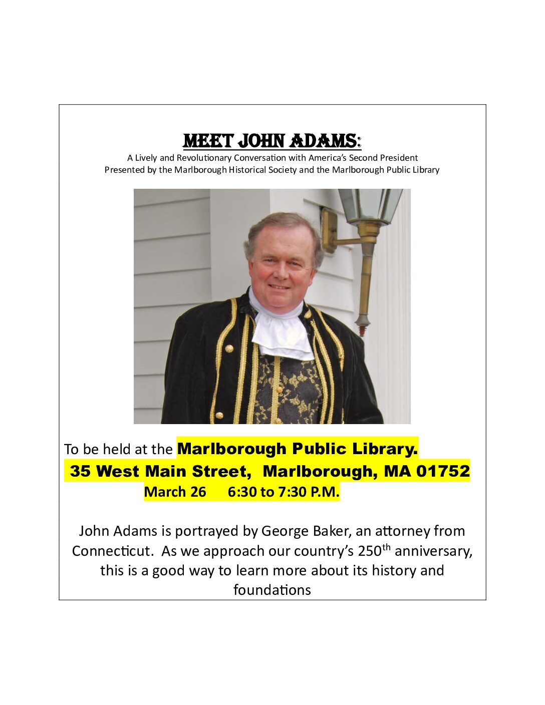 Meet John Adams @ the Marlborough Public Library